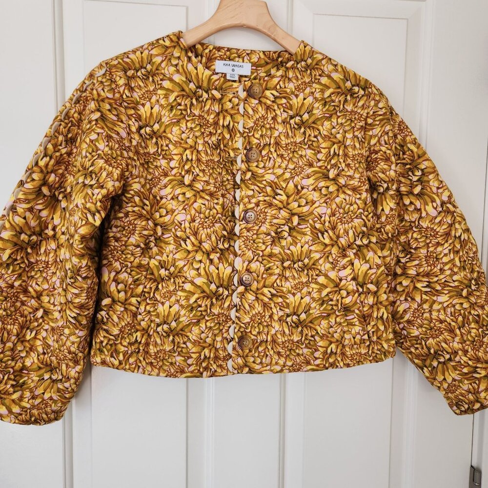 Kika Vargas Floral Quilted Jacket Flowers Mums Cottagecore Boho Cute Grandma XXS - Picture 1 of 10